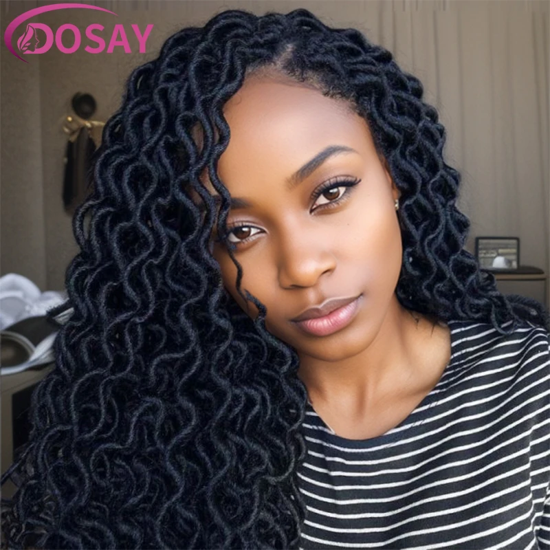 Synthetic Twist Braided Wigs Heat Resistant Goddess Faux Locs Braids Lace Frontal Wig 22inch Full Lace Braid Wig with Curly Ends