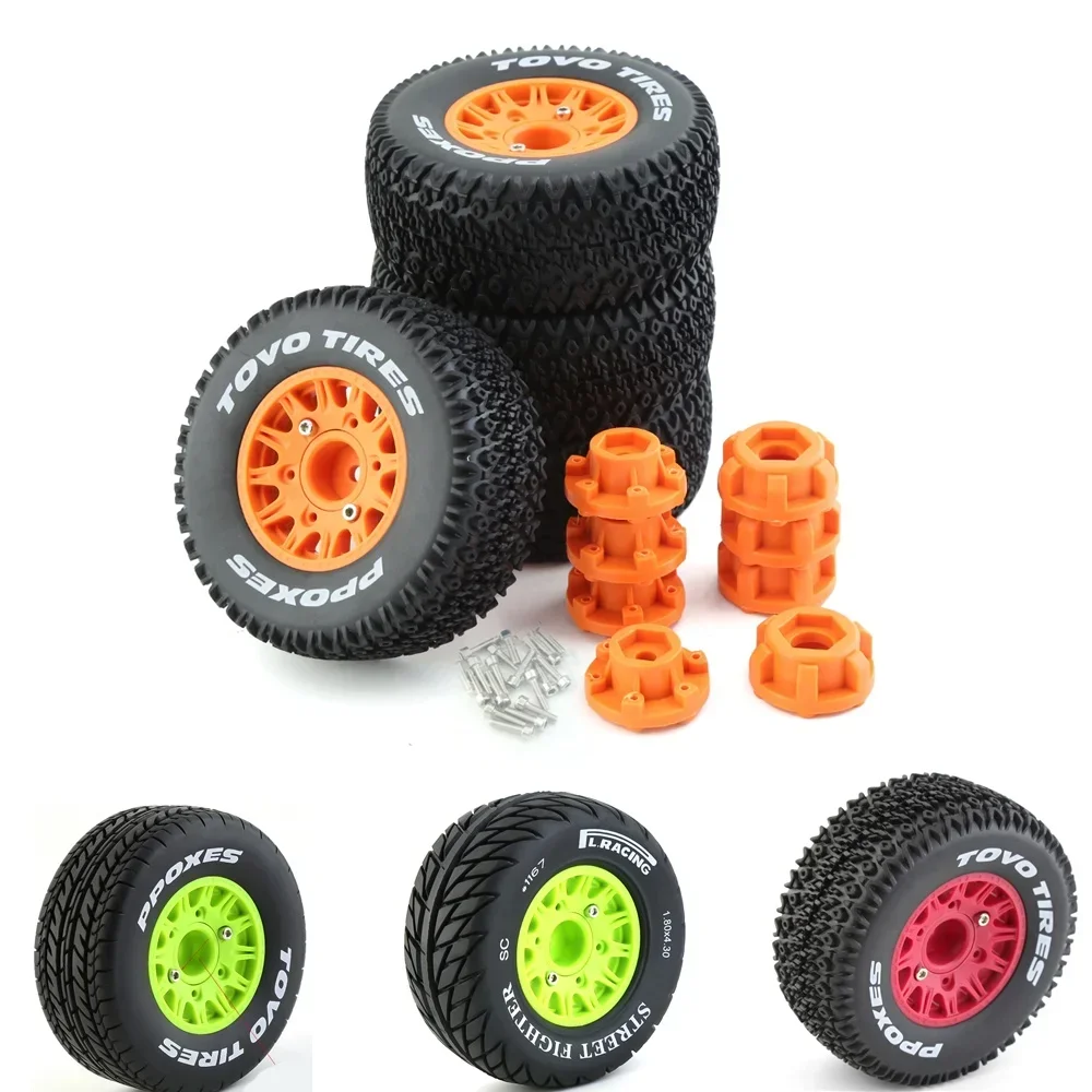 4pcs 1/8 1/10 Short Course Truck 113mm Tire Tyres with 12/14/17mm Hex Adapter for Traxxas Slash Remo HUANQI 727 HSP Tamiya HPI