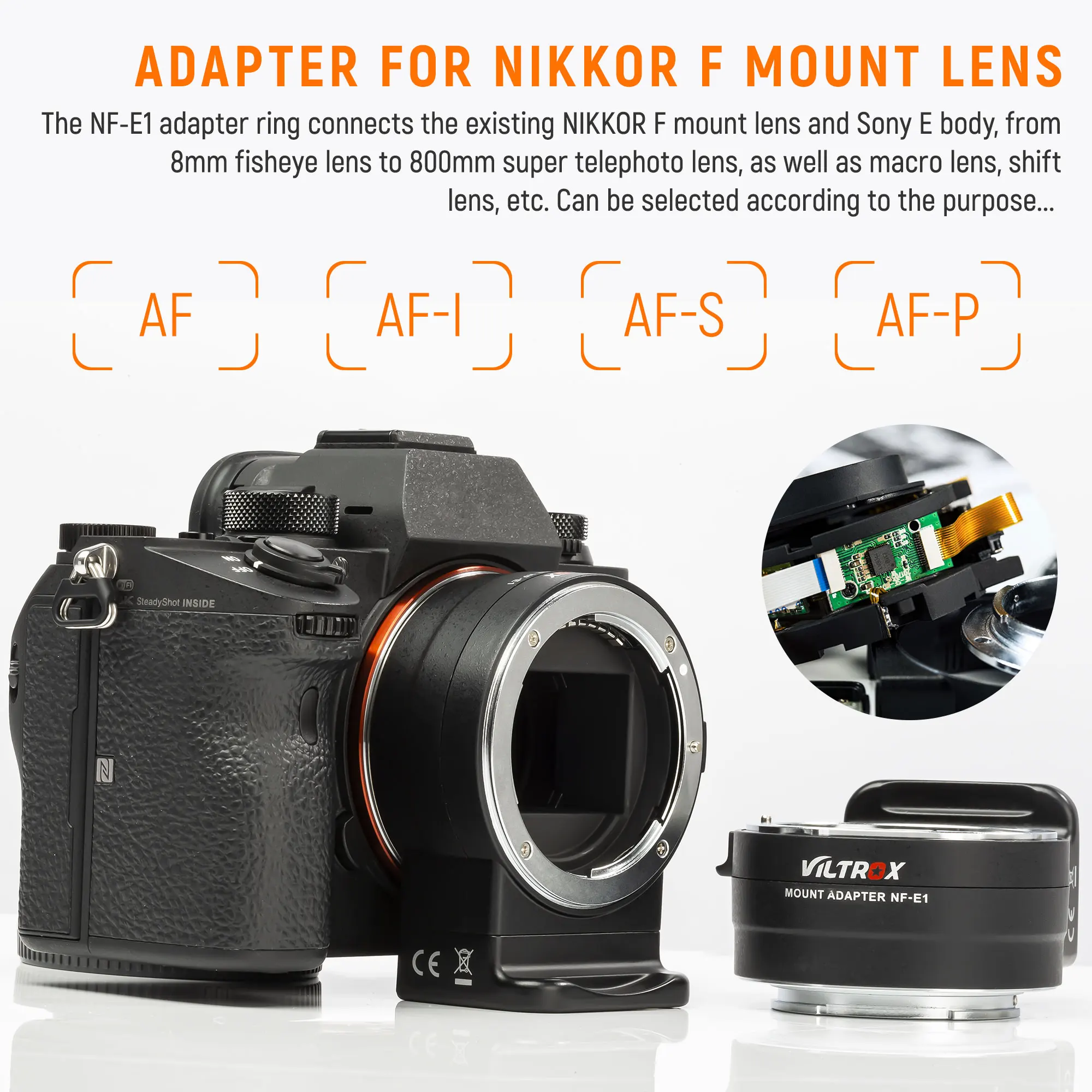 VILTROX NF-E1 For Nikon F Lens to Sony E mount A7SI A7II A7II Camera NF-NEX/NF-E Lens Adapter Ring Mount Mirrorless lens Adapter