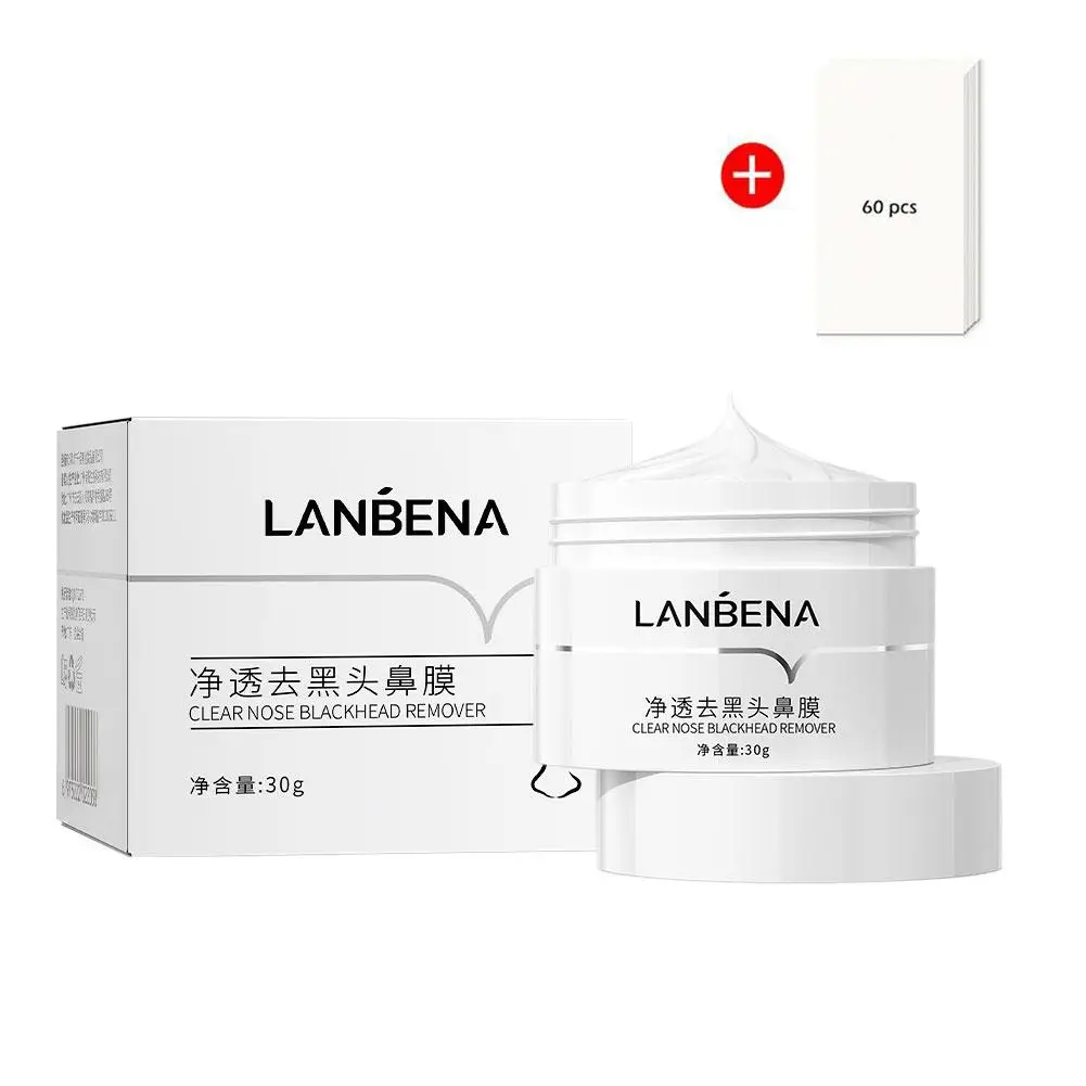 LANBENA-Papel Creme Removedor De Cravos, Tiras De Poros De Plantas, Limpeza De Acne Do Nariz, Pontos Pretos, Peel Off Mud Mask, Tratamentos, Cuidados Com A Pele