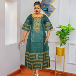 H&D African Dresses For Women Bazin Riche Tradition Embroidery Dress Blue Robe Clothes Party Gowns Skirt 2024