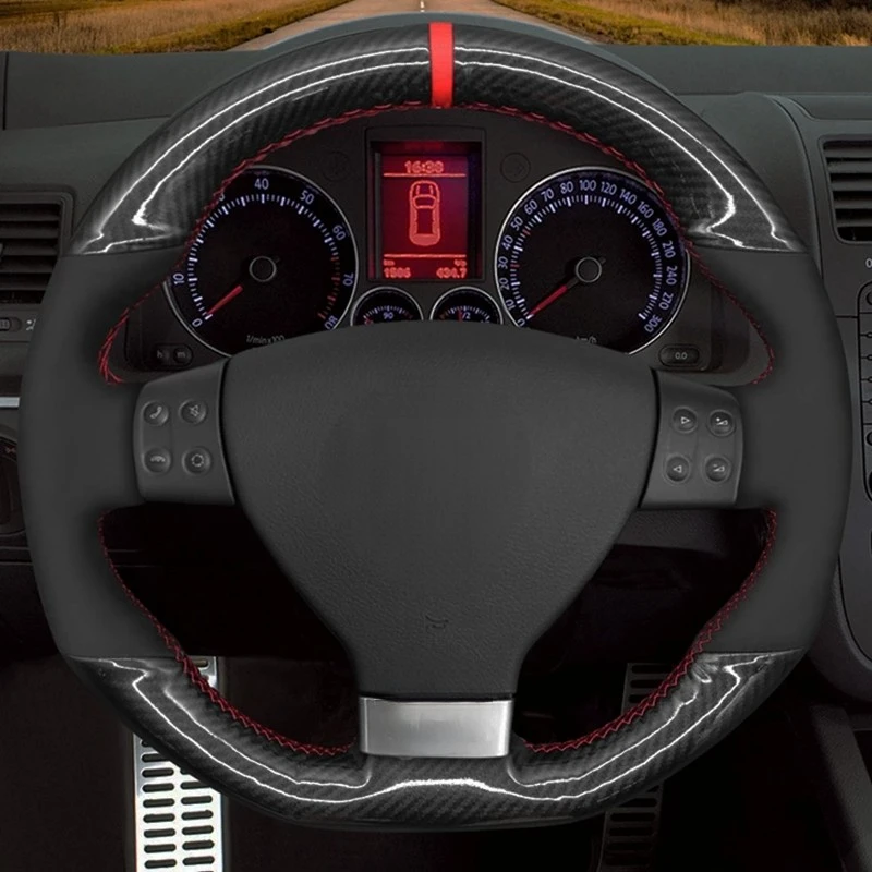 Car Steering Wheel Cover Soft Black Suede Carbon Fiber For Volkswagen Golf 5 Mk5 GTI VW Golf 5 R32 Passat R GT 2005