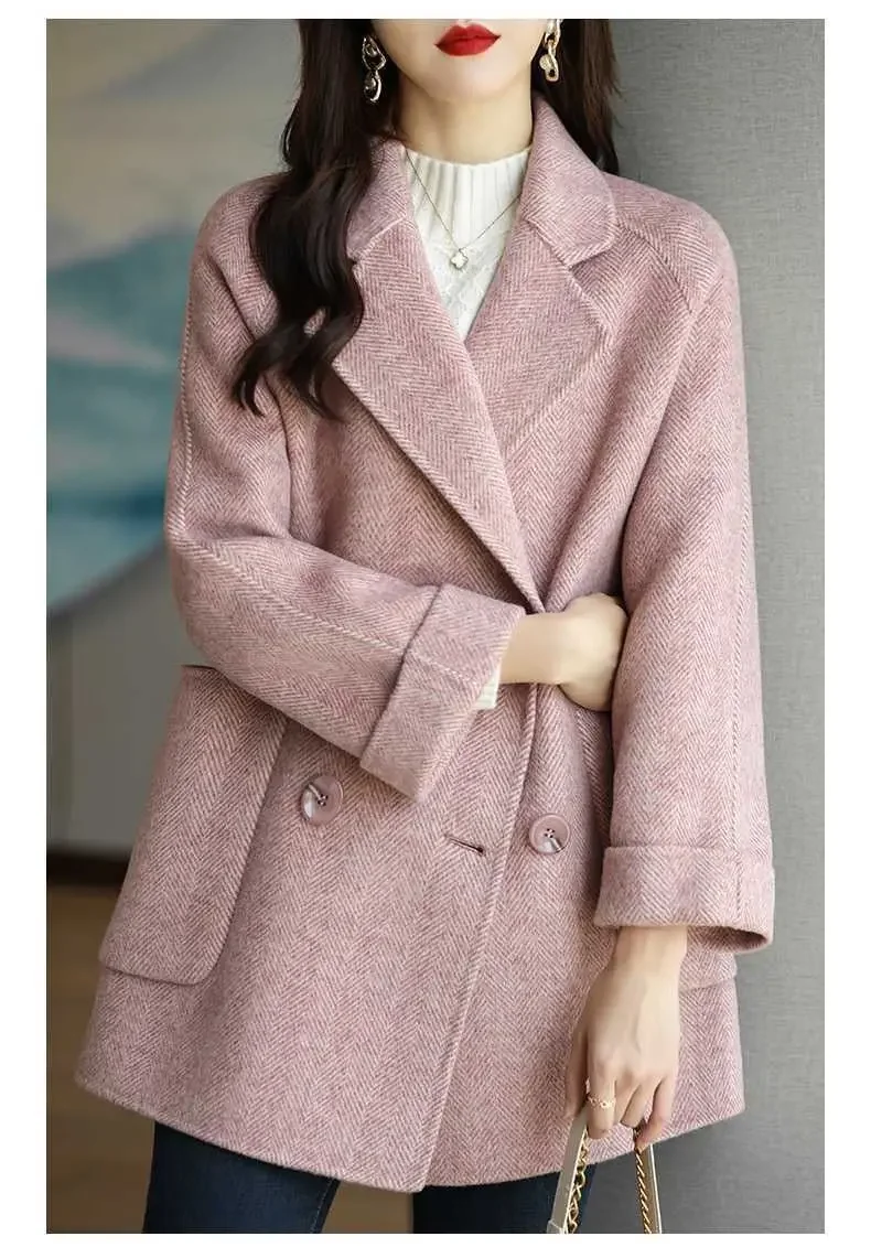 Women\'s Winter Coats Fashion Wool & Blends Overcoat Female Elegant Solid Thick Coat Double Breasted Long Jackets for Women 2023