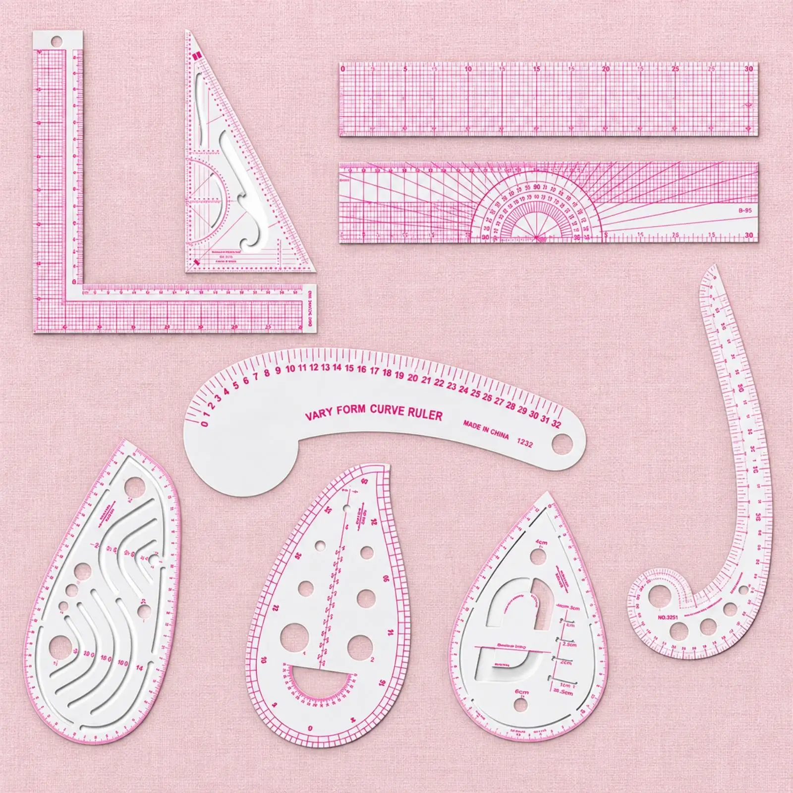 Sewing Pattern Ruler for Grading and Tracing with Transparent Design and Angle Templates for Creative Sewing Projects