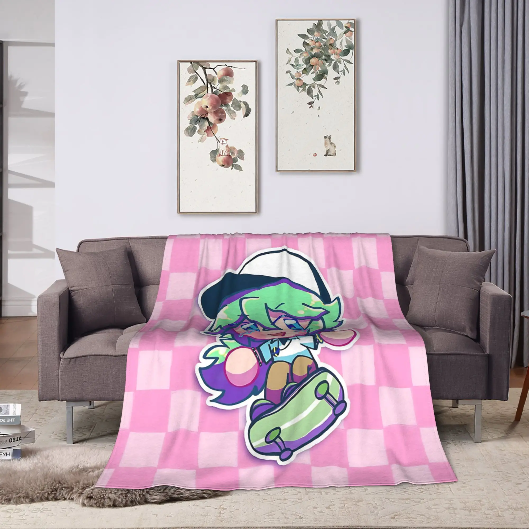 Trickcal Chibi Go N Harmonia Skateboard Blankets Warm Pattern Plush Throw Blanket For Girls Outdoor Flannel Bedspread Bed Cover