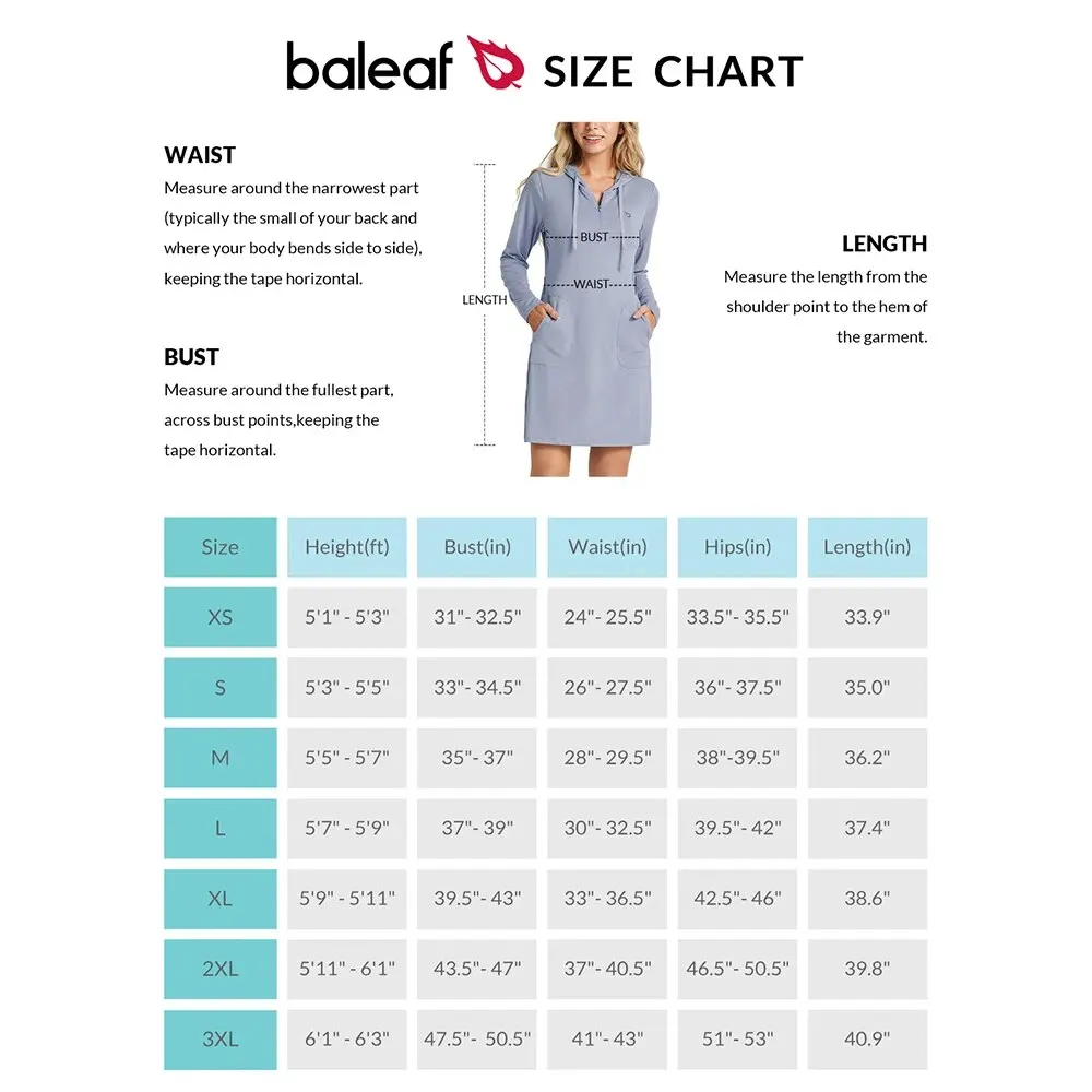 BALEAF Women\'s Long Sleeve Zip Beach Coverup UPF 50+ Sun Protection Hooded Cover Up Shirt Dress with Pockets