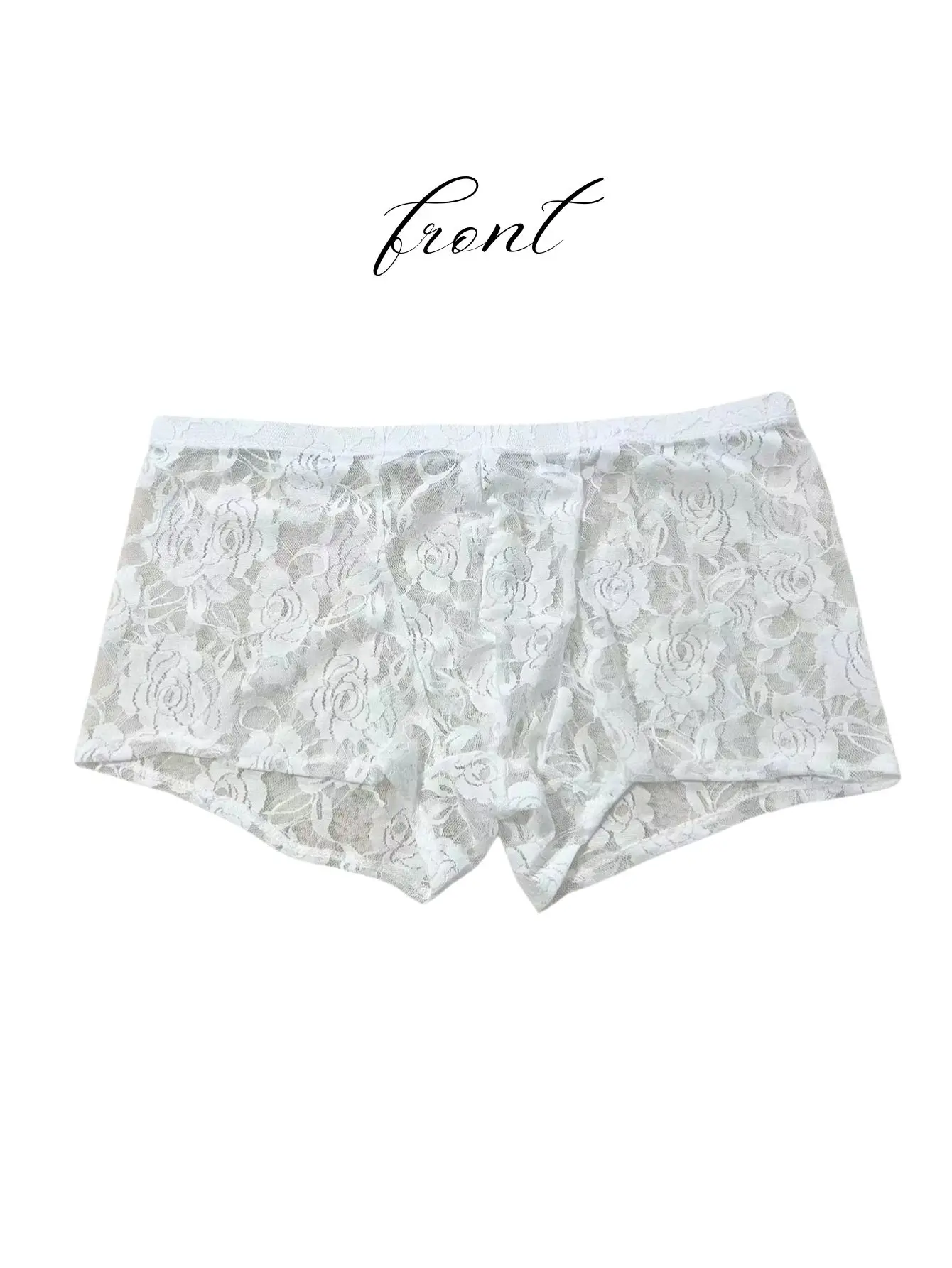 1Pc Men's Fashion New Design Sexy Lace Embroidery, High Elasticity Transparent Lace Flat Corner Underwear, Sexy, Ice Silk