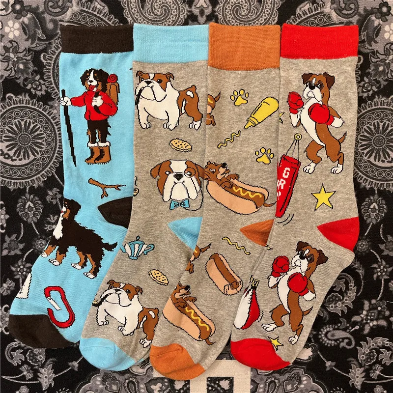 10Pairs Wholesale Happy Hot Dog Sausage Dachshund Cartoon Socks Exercise Boxing Gym Sox Pit Bull Terrier Climb Collie Shepherd