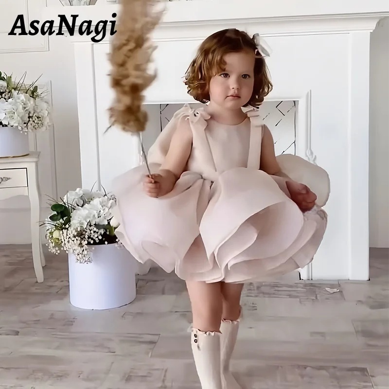 AsaNagi-vestidos de princesa con lazo para niña, vestidos de boda para bebé, sin mangas, con cuentas, de Organza para cumpleaños, novedad de 2024