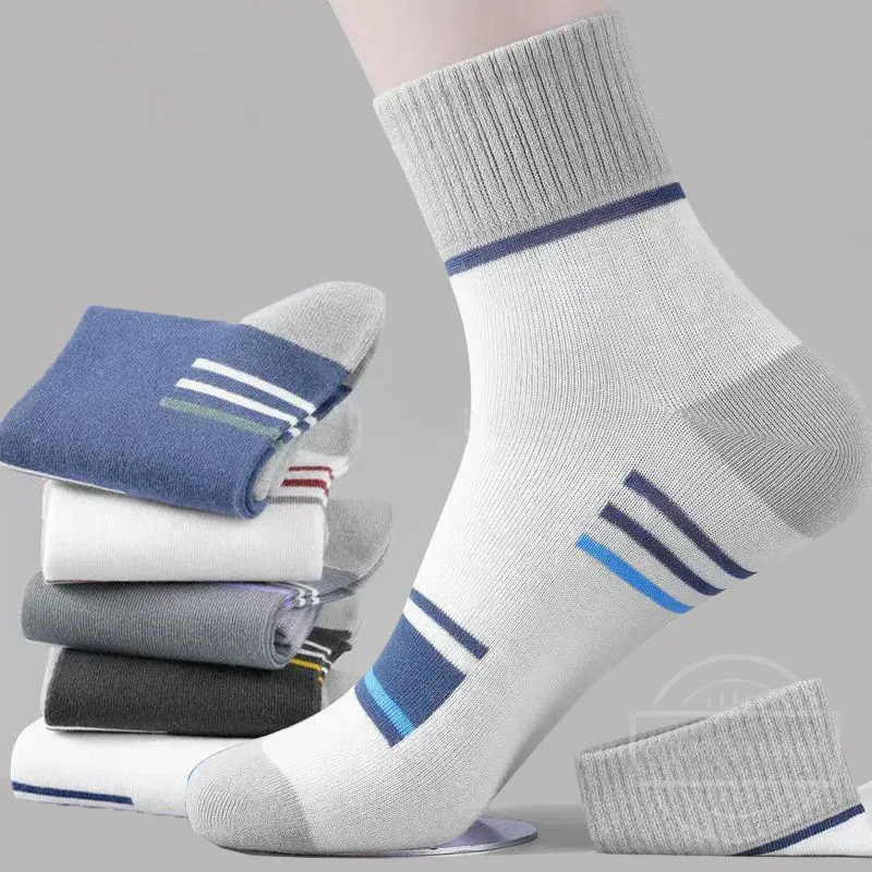 Men's Pure Cotton Socks Spring Striped Casual Men's Anti-odor Antibacterial Business Socks High Quality Sports Socks Lote