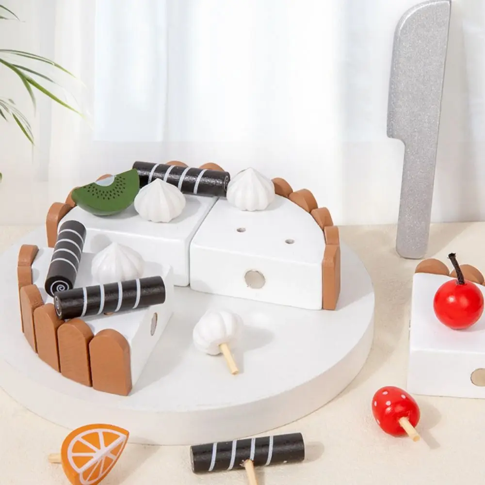 Bolo de Aniversário Magnético de Brinquedo: Casa de Faz de Conta Interativa de Madeira para Crianças, Cozinha Cognitiva Montessori, Jogo de Cortar Bolo Mousse