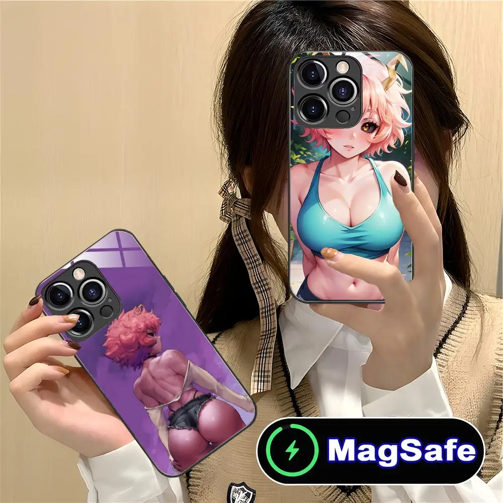 

Чехол для телефона Hero Academy Mina Ashido для iPhone 16, 15, 14, 13, 12, 11 Pro Max Plus Mini MagSafe, стеклянный цветной защитный чехол, роскошный