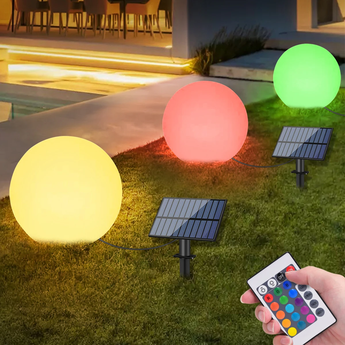 

Solar LED Ball Light with Remote Control 16 Color & Brightness Adjustable IP65 Waterproof Split Solar Garden Lights for Lawn