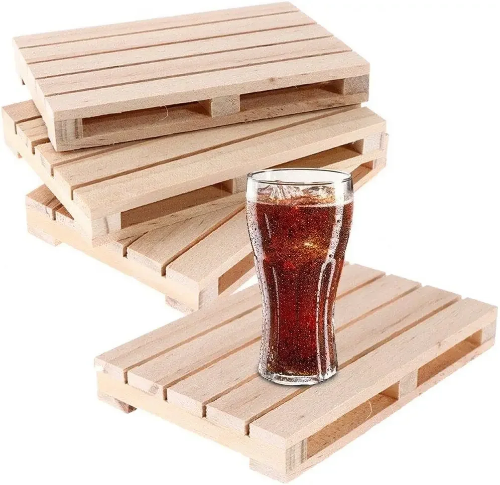 2 stücke Holz palette Untersetzer Mini Getränk Untersetzer Holz Getränke halter für heiße kalte Getränke Bier Wein Tisch Schreibtisch Dekor DIY Handwerk