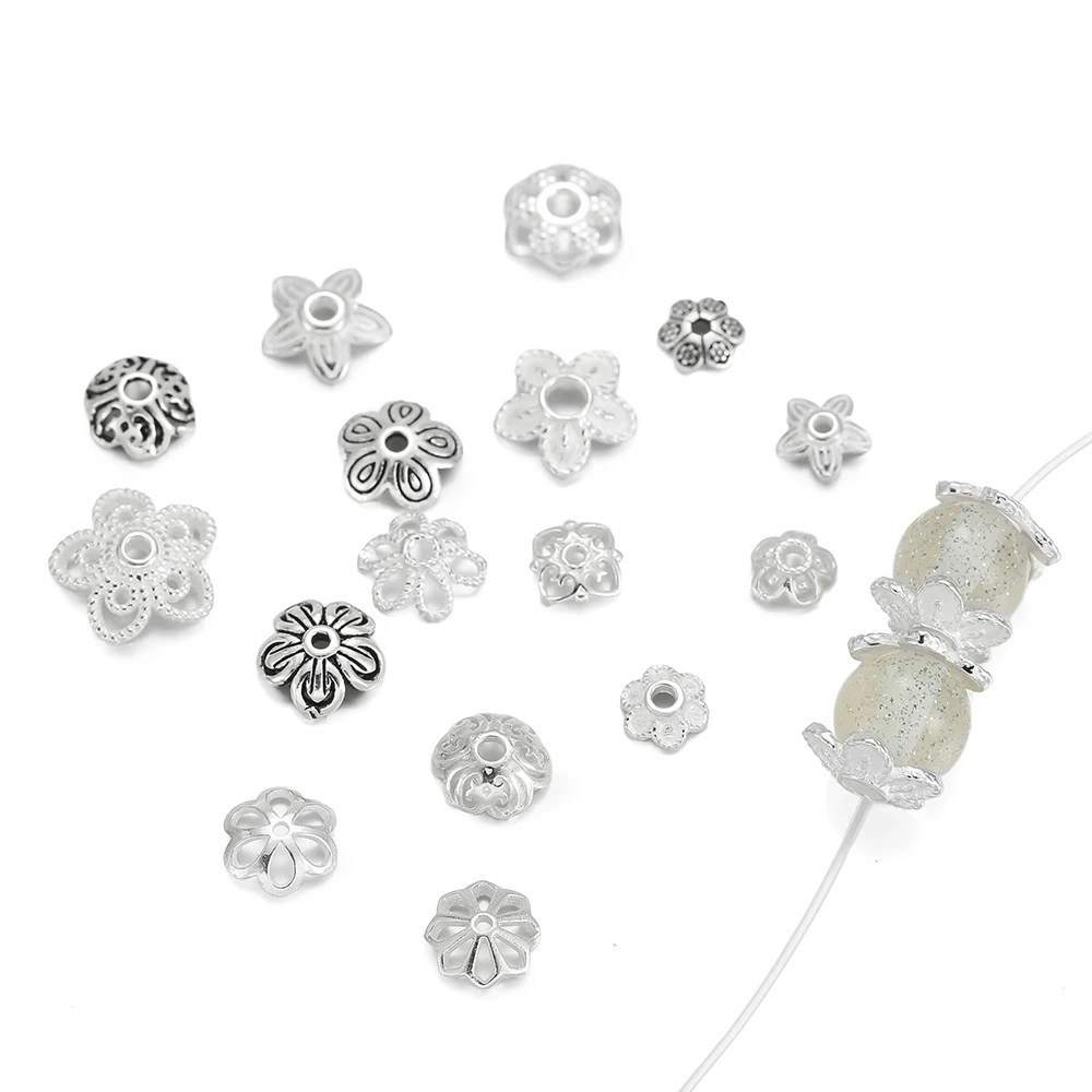 

2pcs/lot 925 Sterling Silver Various Flower Beads Cap Spacer Beads For DIY Jewelry Necklace Bracelets Making Accessories