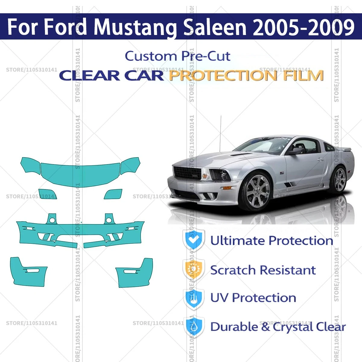 

Pre-Cut Paint Protection Film PPF Transparent Car Film Professional Automotive PPF For Ford Mustang Saleen 2005-2009 Front Kit