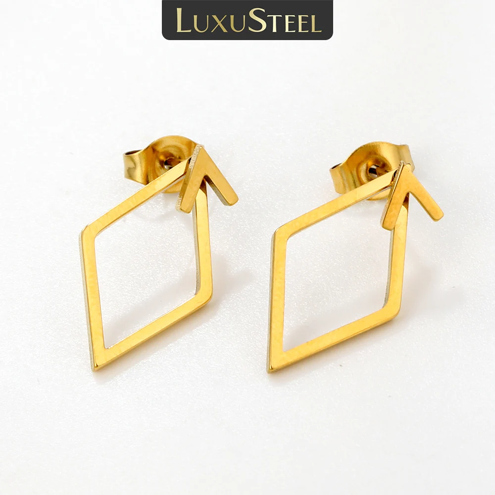 

LUXUSTEEL простые серьги-гвоздики из нержавеющей стали со скелетом в геометрическом стиле для женщин, металлические ромбические женские серьги, ювелирные изделия, подарок