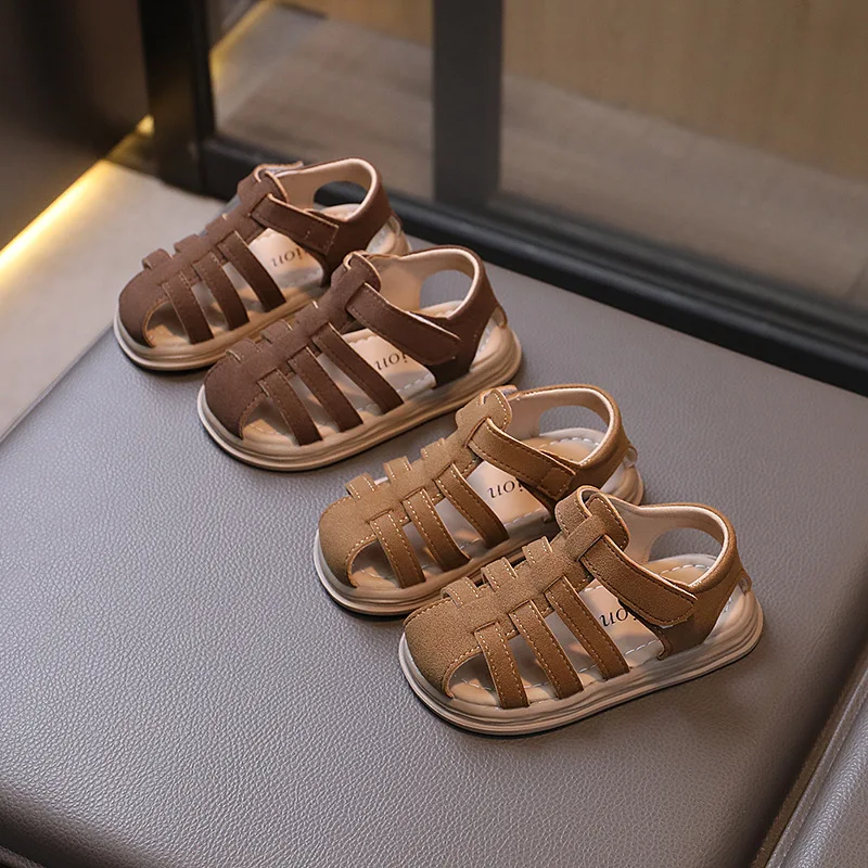 Baby  Sandalia New Fashion Roman Sandals For Boys And Girls Soft Soles Non-slip Beach Shoes Baby Suede Sandals Bun Head