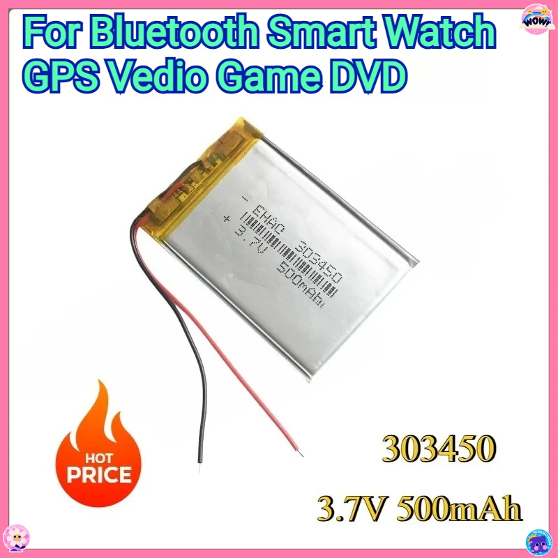 

New 10 PCS 3.7V 500mAh 303450 Lithium Polymer LiPo Rechargeable Battery For Bluetooth Smart Watch GPS Vedio Game DVD