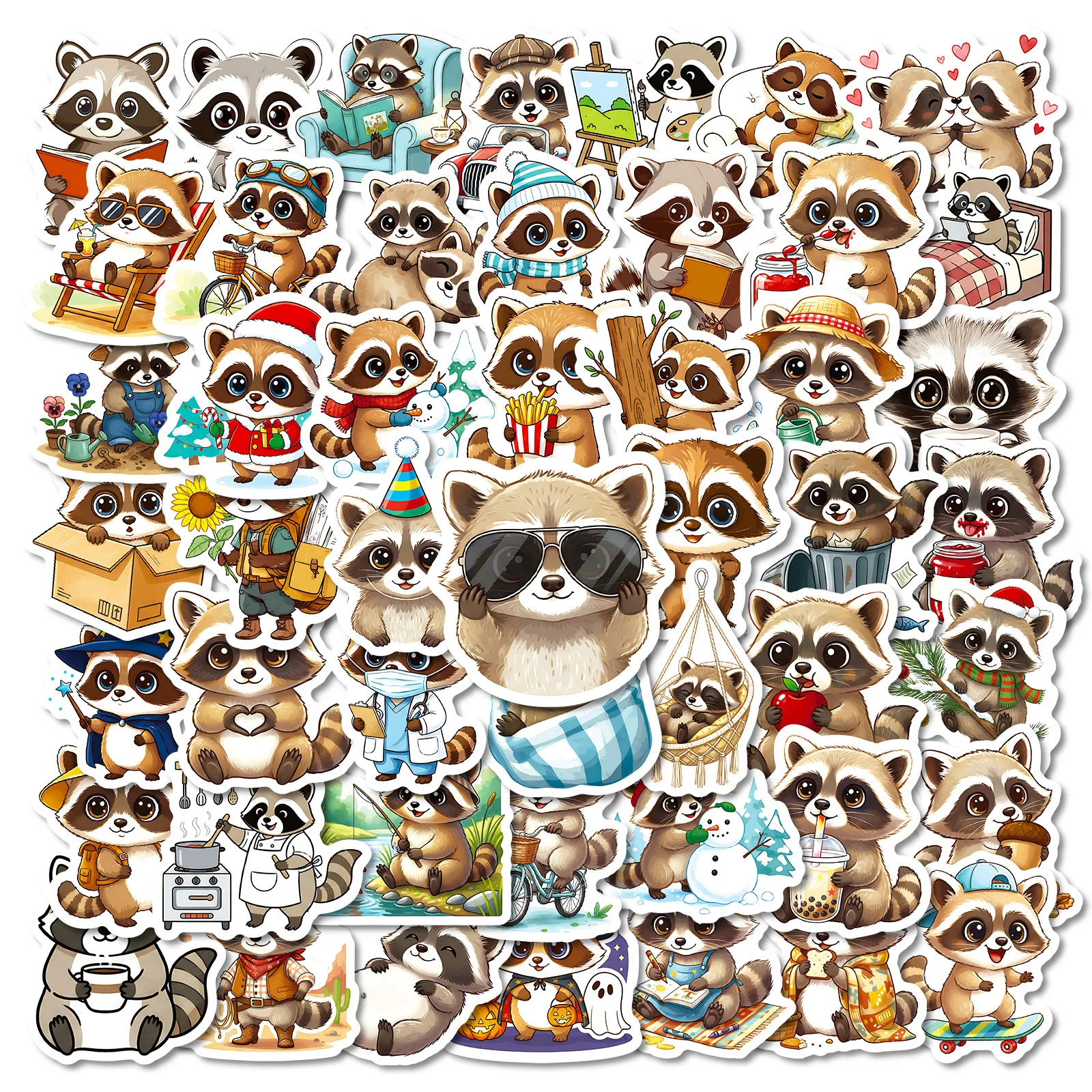 

56PCS Cartoon Cute Funny Little Raccoon Meme Sticker Creative Decoration DIY Refrigerator Scooter Mobile Phone Case Water Cup
