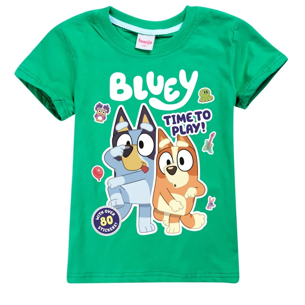 Bluey Fashion Cartoon Trendy Children\'s Clothing Summer Casual Tops For Boys And Girls Pure Cotton Short-sleeved T-shirts