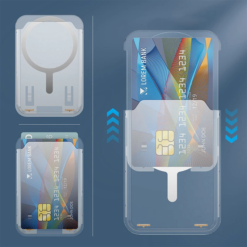 3-teiliges magnetisches Handy-Kartenetui, geeignet für Apple Card Wallet, kompatibel mit allen magnetischen Handyhüllen, transparente Schutzhülle für iPhone 17/16/15/14/13/12 Max Air Plus, kratzfeste Handyhülle aus PC – Detail 4