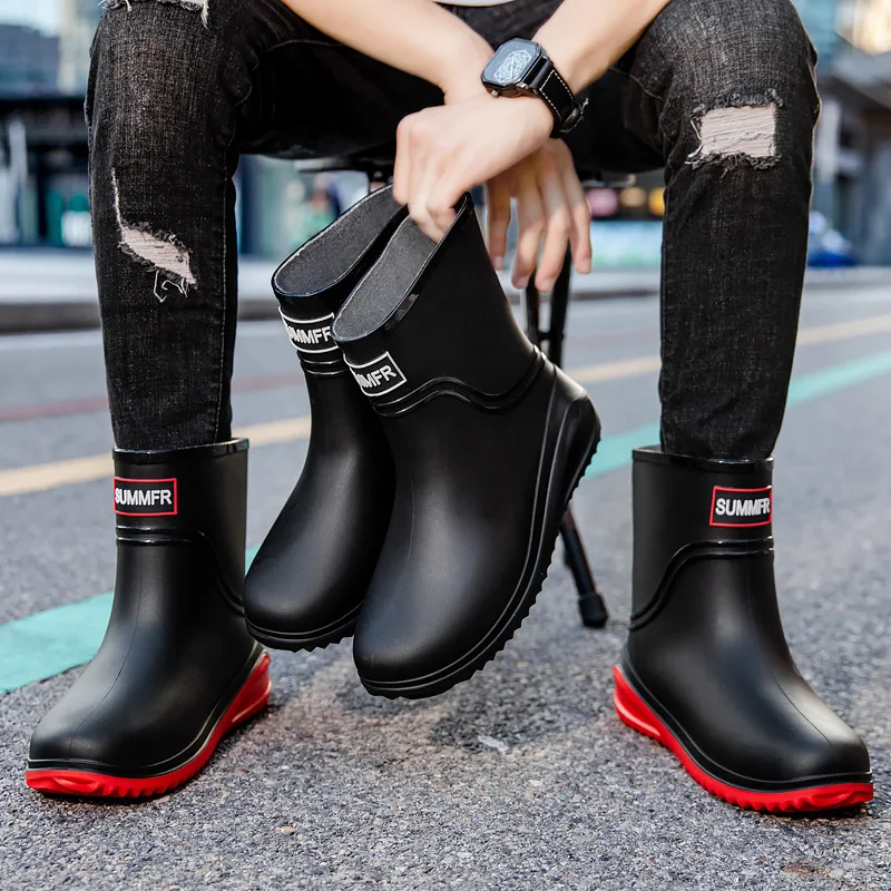 High-end Rain Boots Men's 2025 Spring New Waterproof Shoes Outdoor Medium Tube Anti-slip Rider Special Rain Boots Rubber Shoes