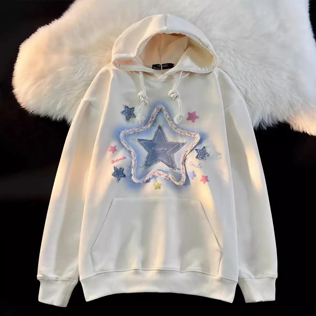 

Autumn Winter Fashion Star Embroidery Hooded Hoodie Coat Korean Style Harajuku Hoodies Women Pullover Sweatshirt Y2k Streetwear