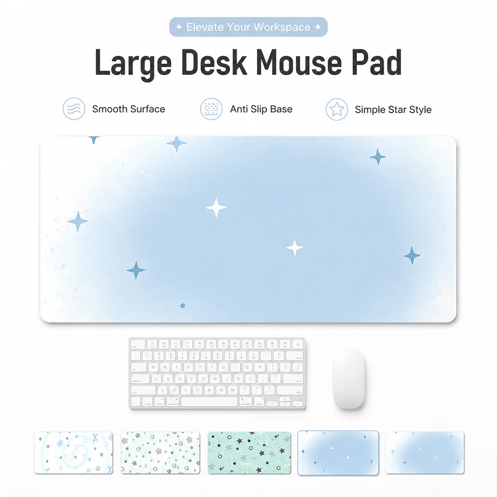 Large Desk Mouse Pad Simple Gray Star Pattern Extended Keyboard Mat Non Slip Office Gaming Desk Pad Smooth Surface Workspace