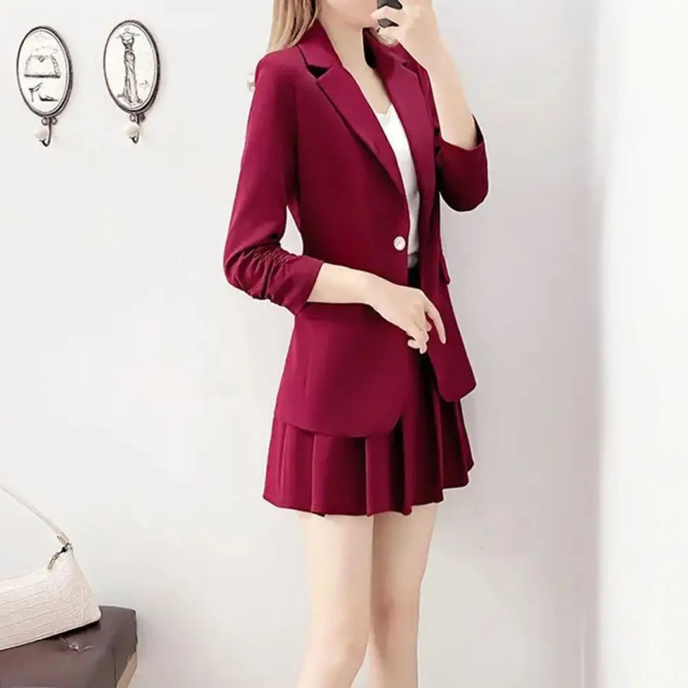 

Women Suit Set Women's Commuting Style Suit Set Long Sleeve Jacket Pleated Mini Skirt in Solid Color 2pcs/set Spring Autumn