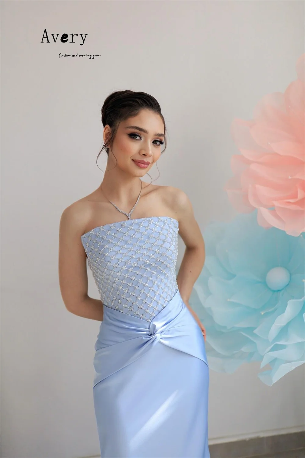 Avery personalizado fishtail céu azul sem alças tubo superior elegante vestidos de festa 2025 longo elegante mulher vestido de festa vestido de baile