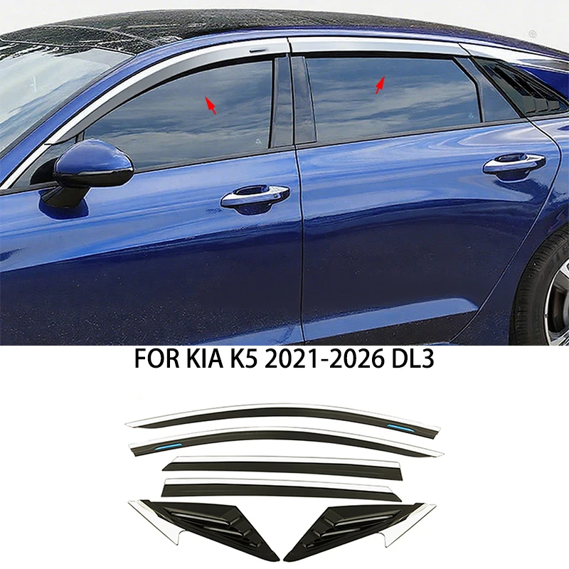 

Car accessories FIT FOR KIA K5 2021-2026 DL3 ABS black chrome waterproof Door Window Visor Vent Shades Sun Rain Guard
