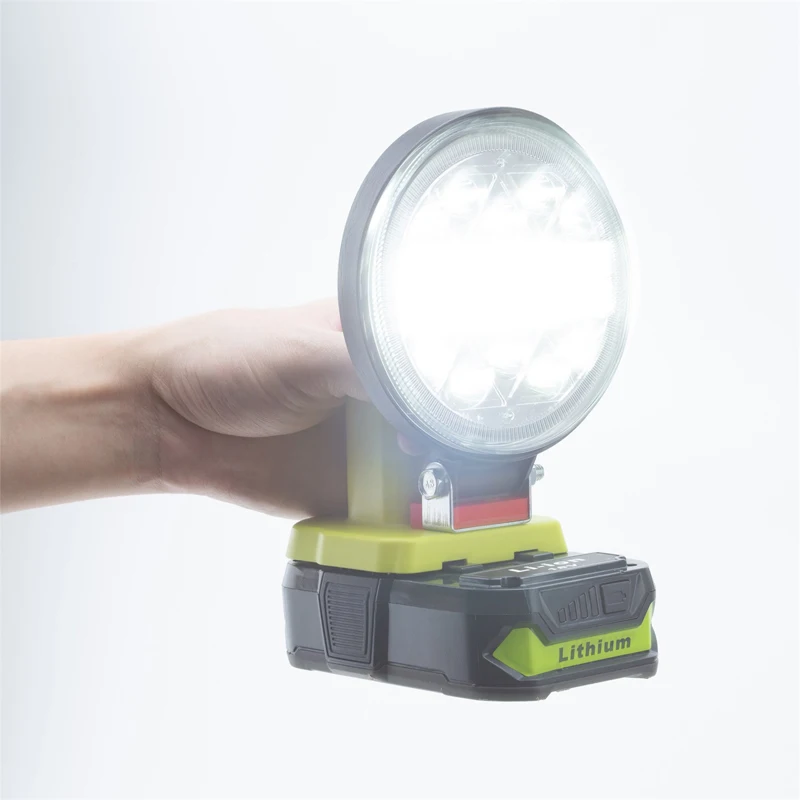 Luz de trabajo LED portátil, faro redondo para RYOBI 18V, linterna de batería de iones de litio, linterna portátil, luz de emergencia para exteriores, nuevo