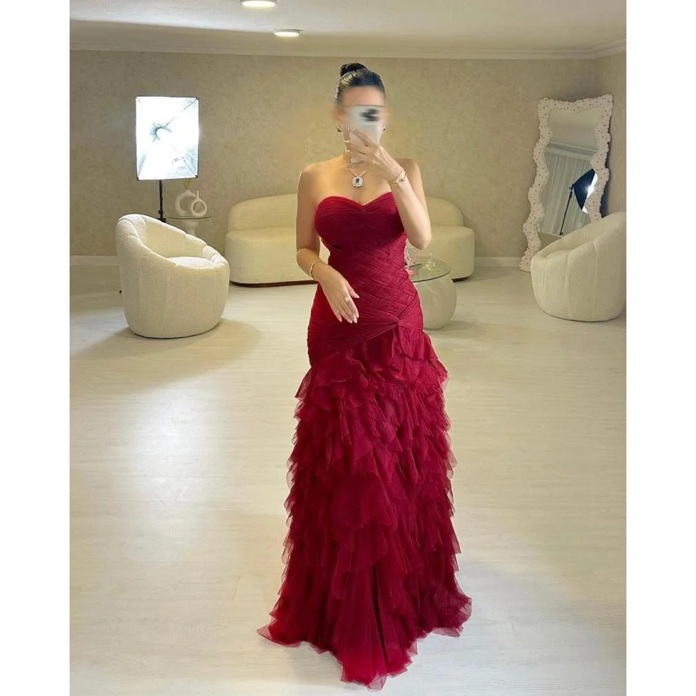 Customized Sweetheart Neck Prom Dresses Sleeveless A-line Plets Tulle Party Dress Long Special Occasion Evening Gown