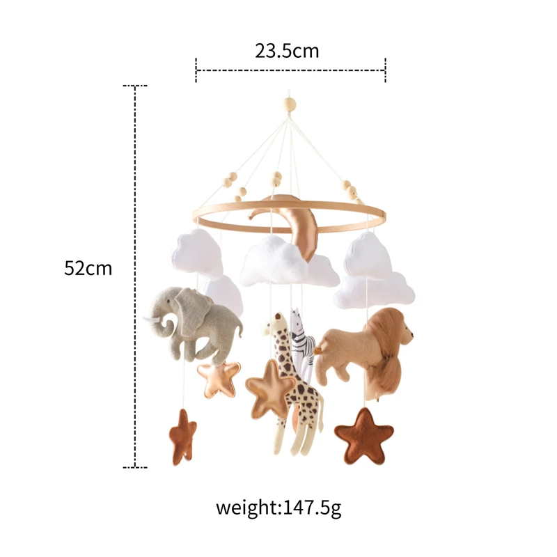 Wooden Mobile Animal Kingdom Bed Bell Toy For Newborns Aged 0-12 Months Baby Room Hanging Decoration Accessories Baby Toy Gift