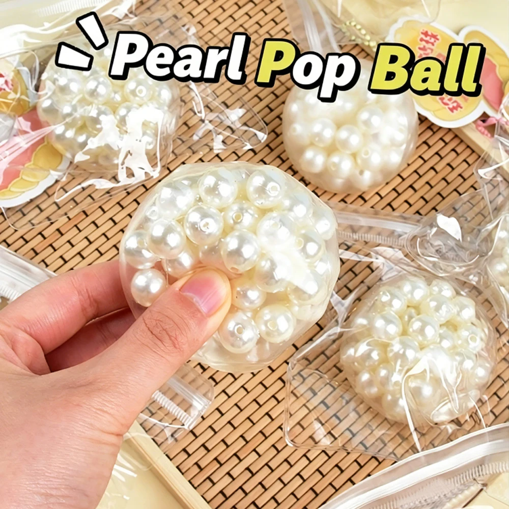 Handmade Pearl Pop Ball Noisy Squishy Ball for Adults White Pearl Sensory Fidget Toys for Stress Relieve Squeeze Toys