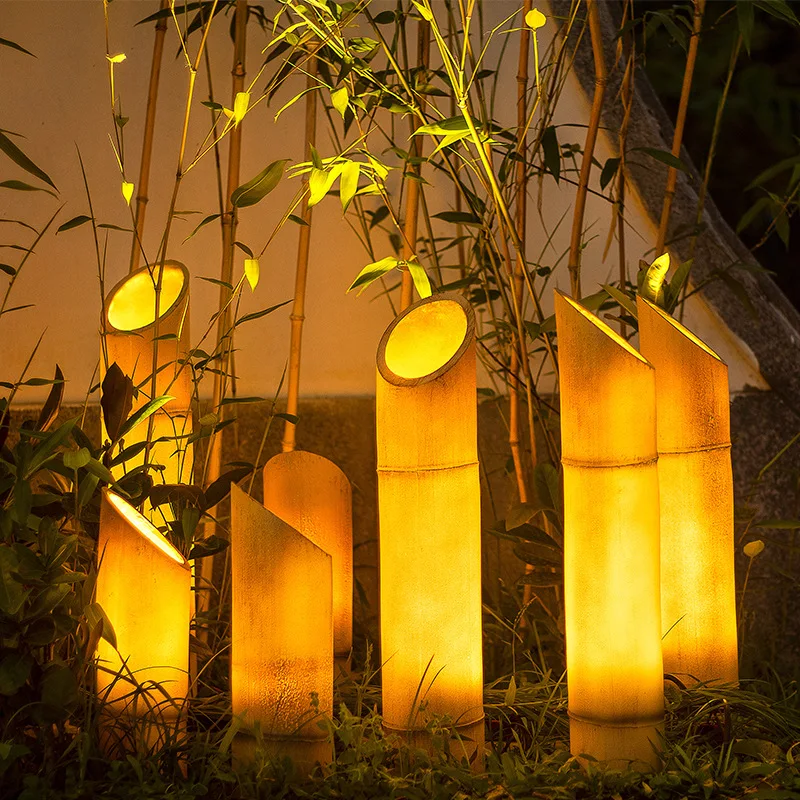 Lampada da giardino impermeabile con simulazione in resina per esterni, luci paesaggistiche da giardino in bambù, luci in tubo di bambù, lampada da prato sul lato della strada