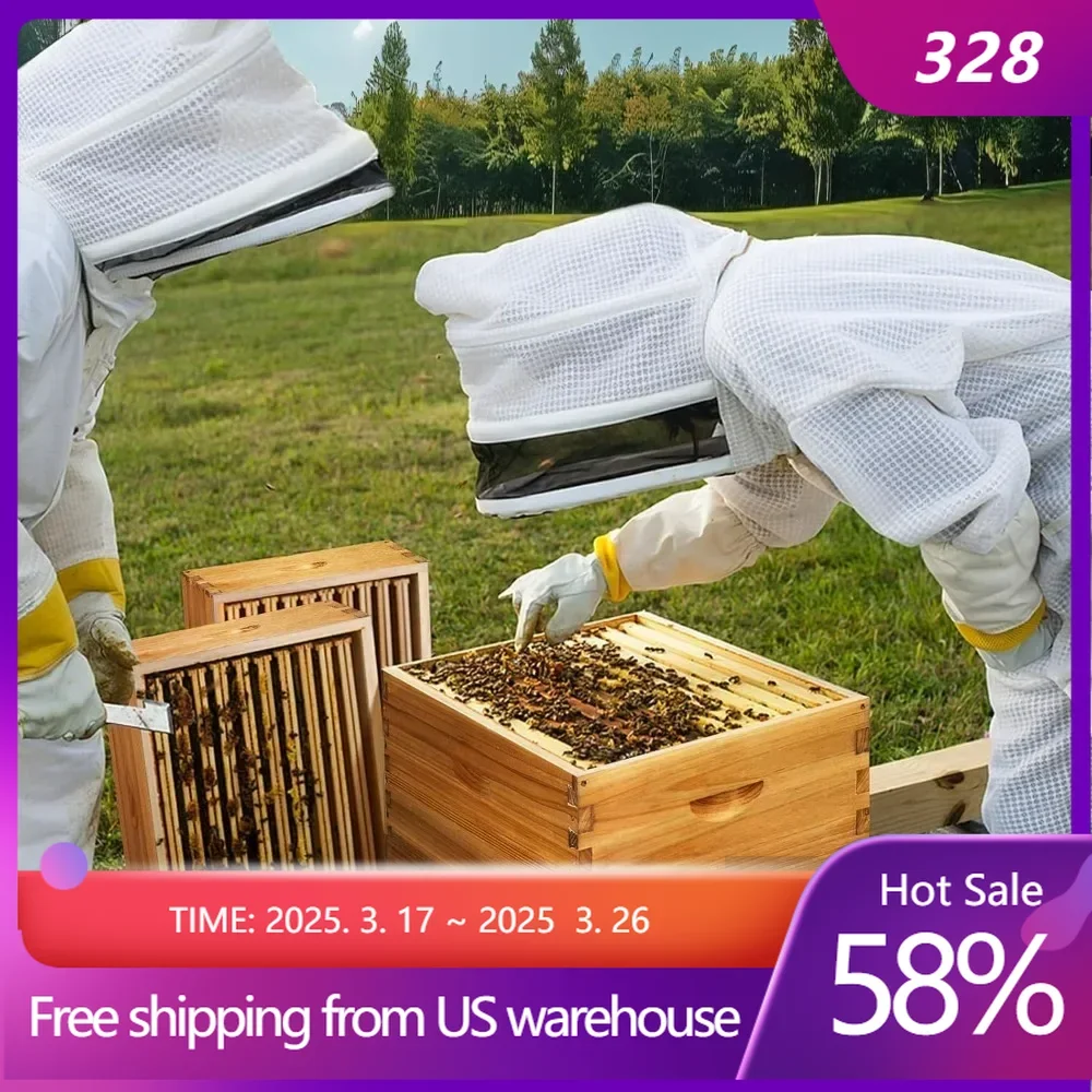 10-Frame  Beehive Dipped in 100% Beeswax, Complete Bee Hives and Supplies Starter Kit Includes 2 Deep Hive Bee Box Beehive