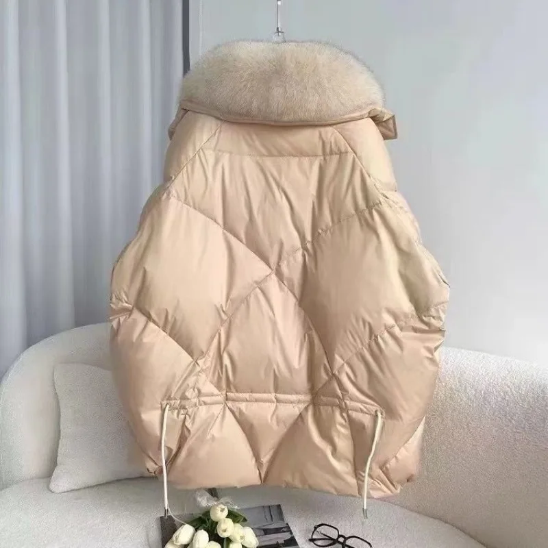 Afneembare vossenbontkraag Ganzendons Bont Middellange en lange losse donsjas Winter Nieuwe jas Dopamine Prachtige persoonlijkheid Mode