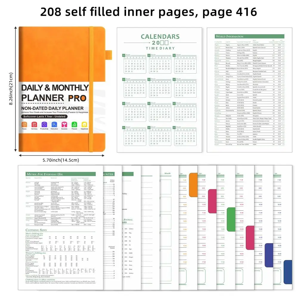 A5 Daily Planner Notebook Agenda 416 Pages Self-fillable Budget Planing Tool Binder Binding To Do List Schedule Journal