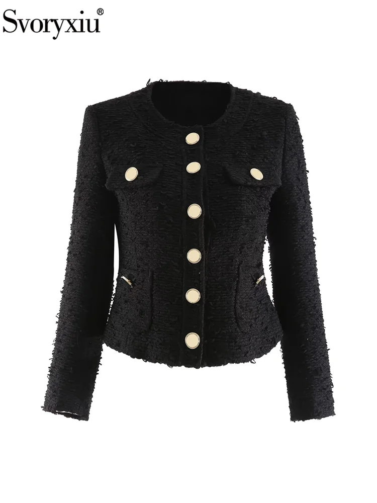 Svoryxiu Fashion Runway Autumn Winter Beige Color Casual Jackets Women's O-Neck Button Multi Pocket Long Sleeve Slim Jackets