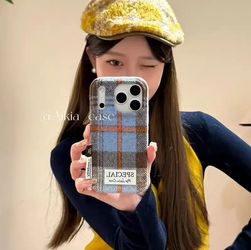 

Ins осень/зима плюшевый плед с цветными блоками для IPhone 17promax 16pro 13 14 15promax все включено чехол для телефона с защитой от падения