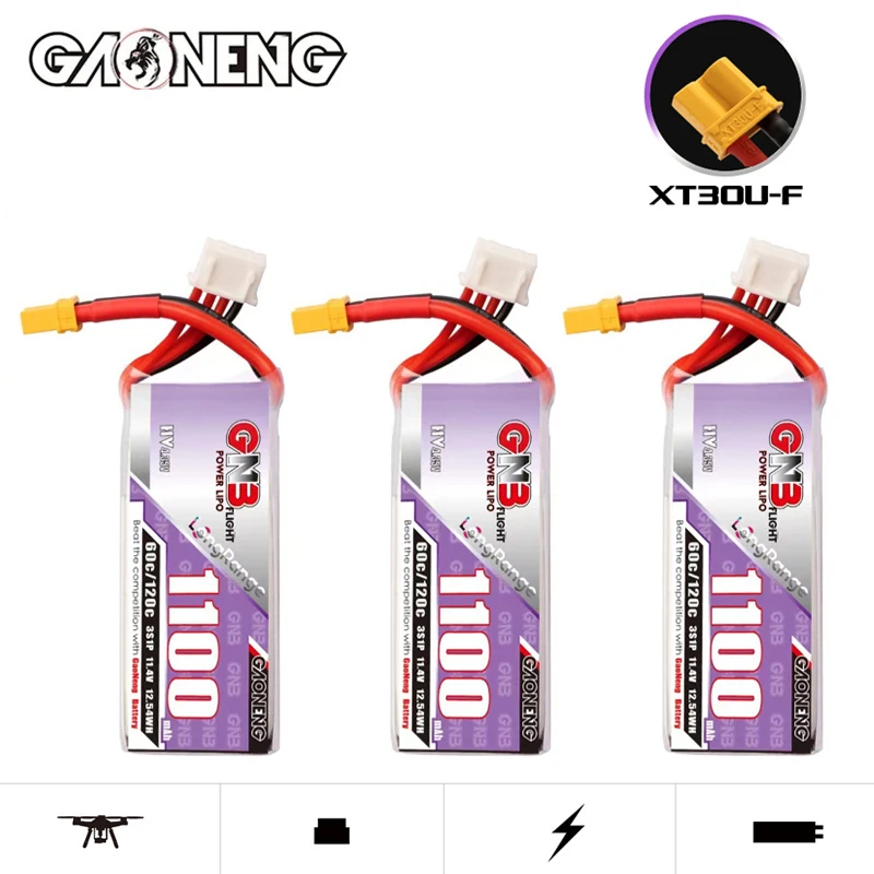 GNB 3S 11.4V 1100mAh 60C/120C With XT30 Plug Lipo Battery for RC Helicopter Quadcopter Airplane FPV Racing Drone RC Parts Hobby