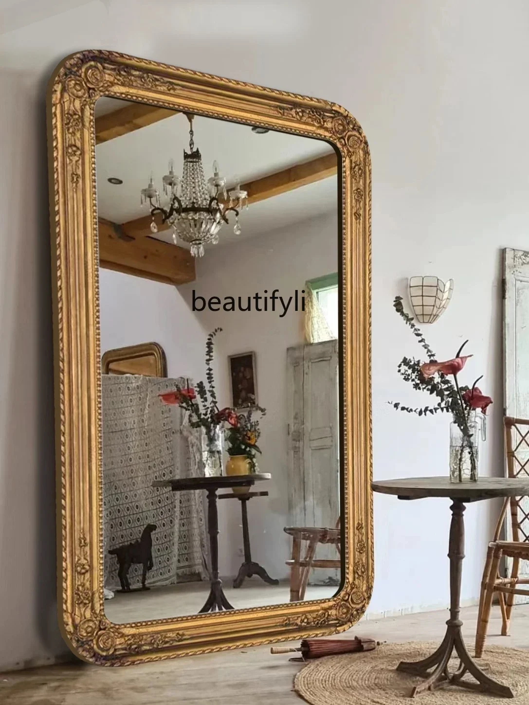 

xx1European and American French retro carved full-length mirror floor mirror old fireplace decorative mirror