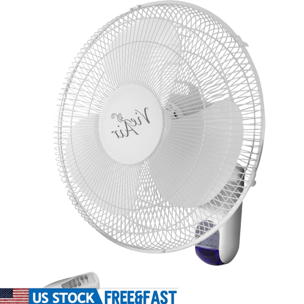 

16-дюймовый настенный вентилятор с дистанционным управлением, качающаяся, тихий, 3 режима скорости, прочный пластик для внутреннего использования