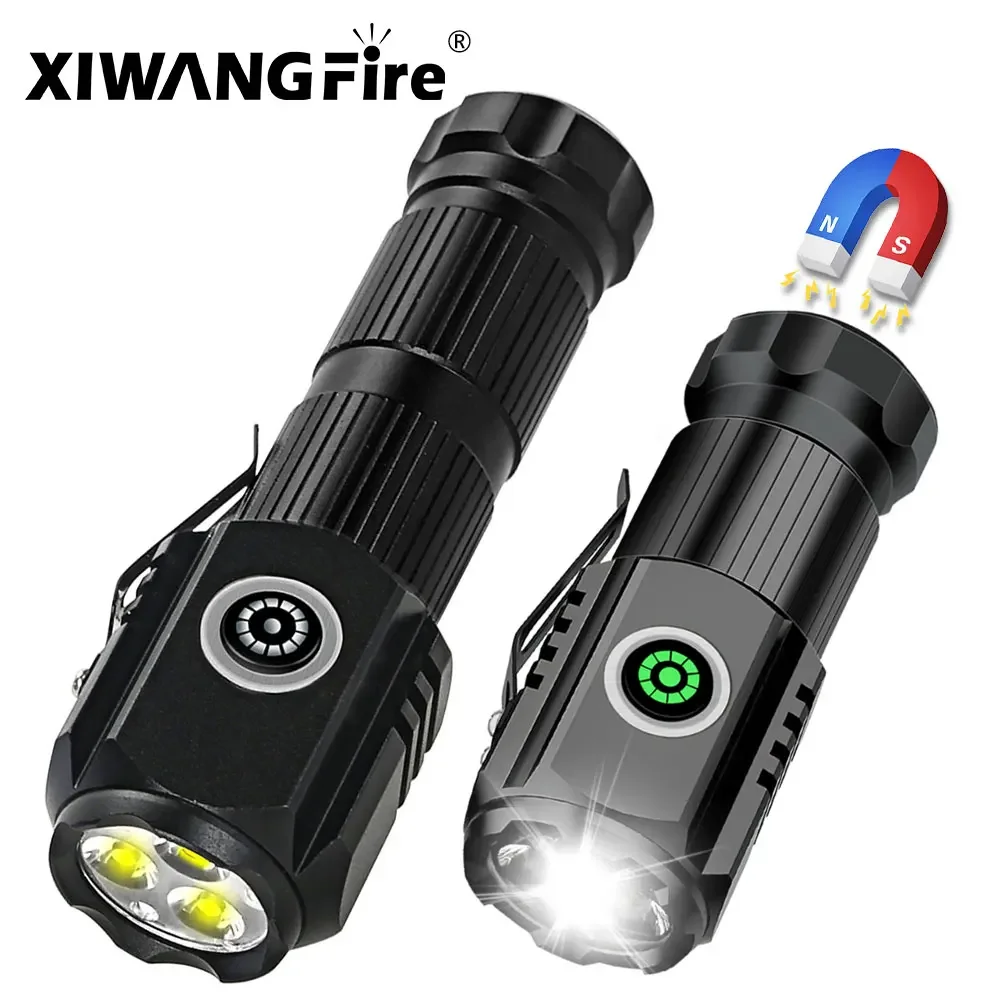 20W Powerful 3 F350 LED Flashlight Type-C Rechargeable 18650 Battery Mini Torch 2000LM Lamp with Tail Magnet Tactical Lantern