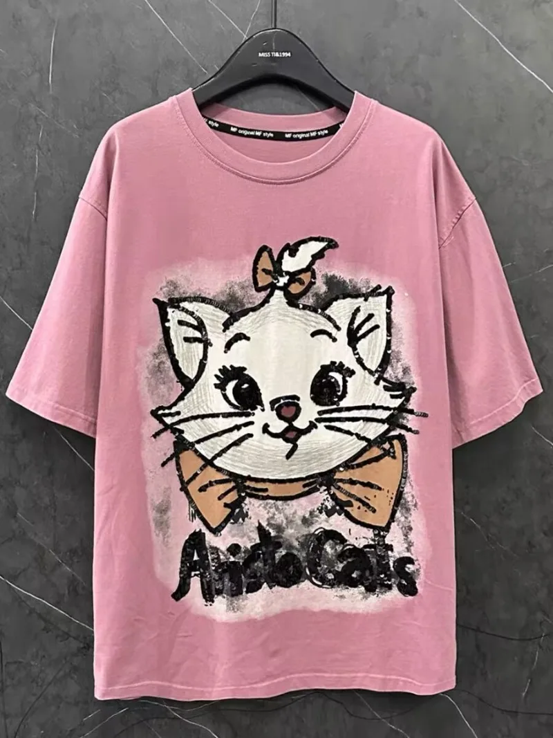 

Весна и лето, новая милая возрастная футболка с рисунком, милая очаровательная розовая футболка с короткими рукавами Kpop Y2k, эстетичная одежда