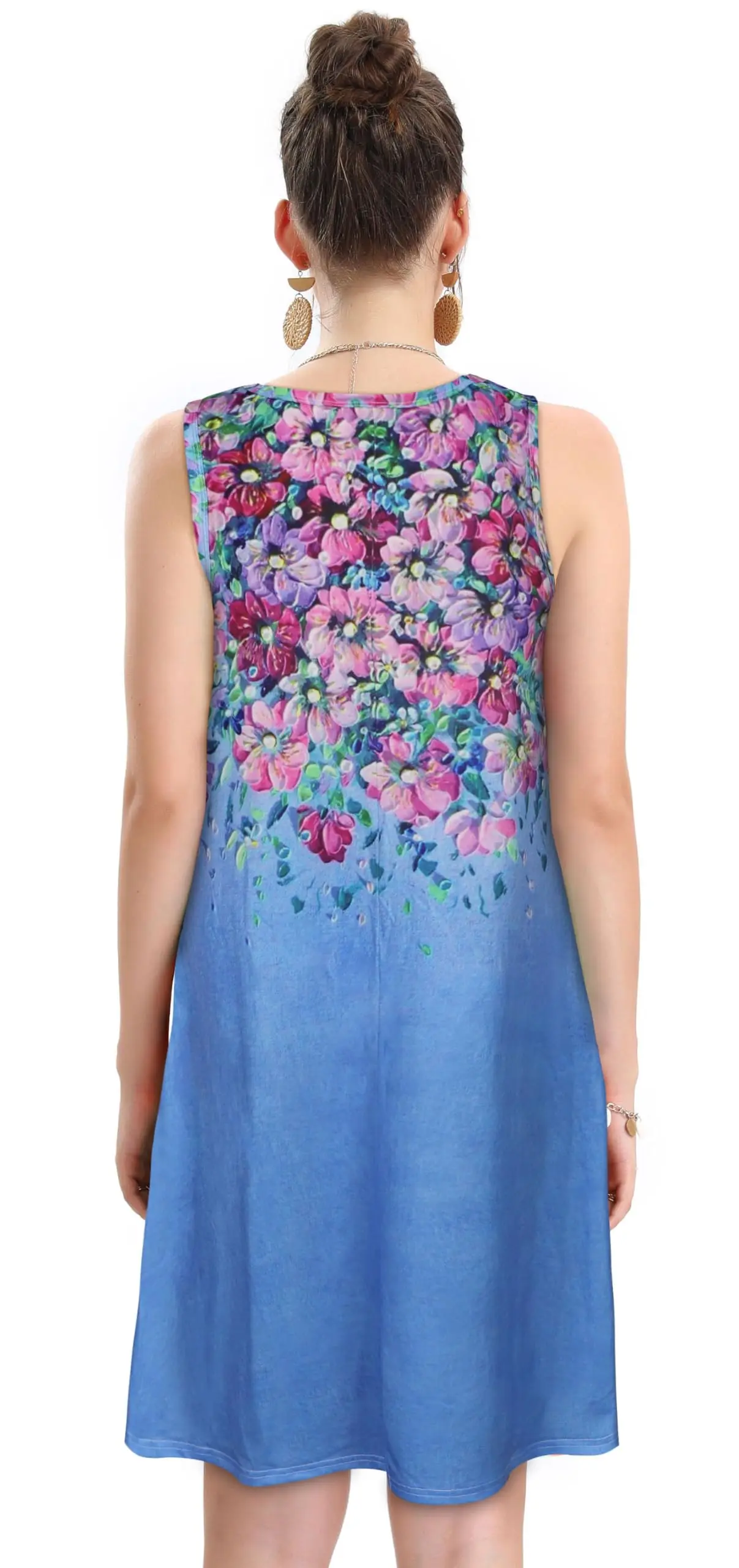 Vestido degradado Floral hasta la rodilla para mujer, ropa informal de tendencia sin mangas, chaleco holgado y cómodo con bolsillo, verano 2024