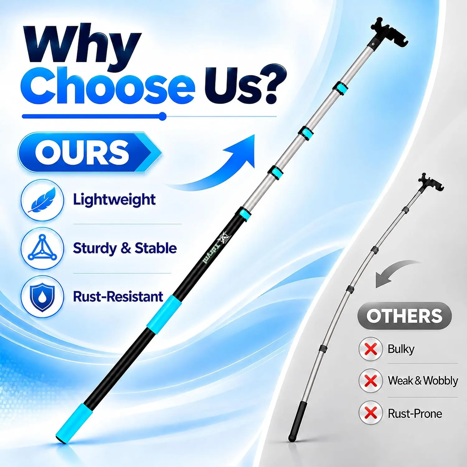 4.3-18 FT 5-Stage Telescopic Christmas Light Pole with Hook | Lightweight & Sturdy Extension Pole for Hanging String Lights