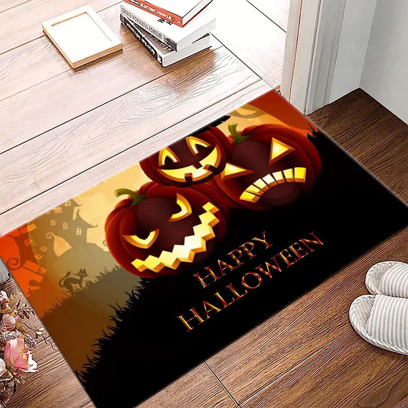 

VIKAMA Halloween funny carpet pumpkin ghost face mat water-absorbing party atmosphere decoration home decoration